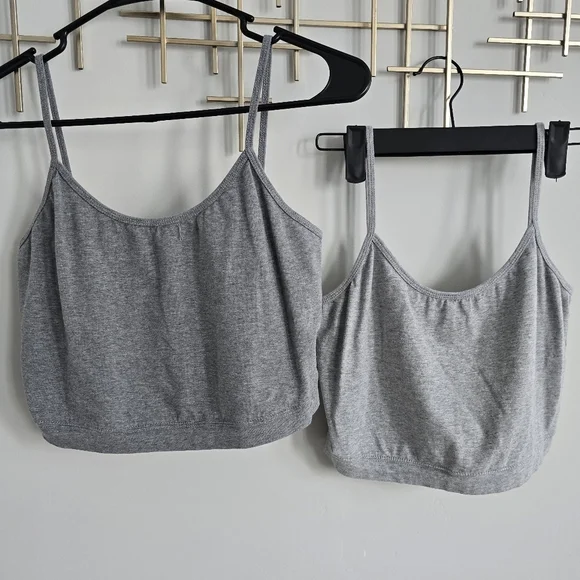Two Piece Casual Gray Cropped Tank Tops - Picture 1 of 8